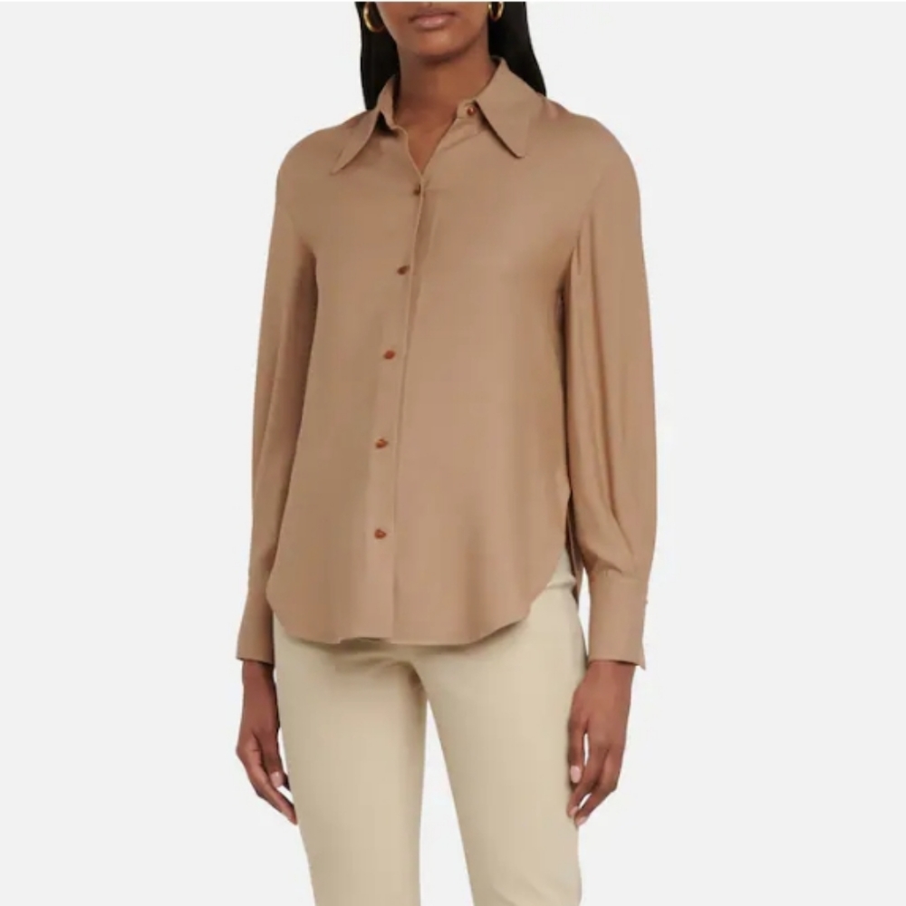 VINCE Twill Button Down Dress Shirt Size L Large Camel Tan Beige - Picture 3 of 7